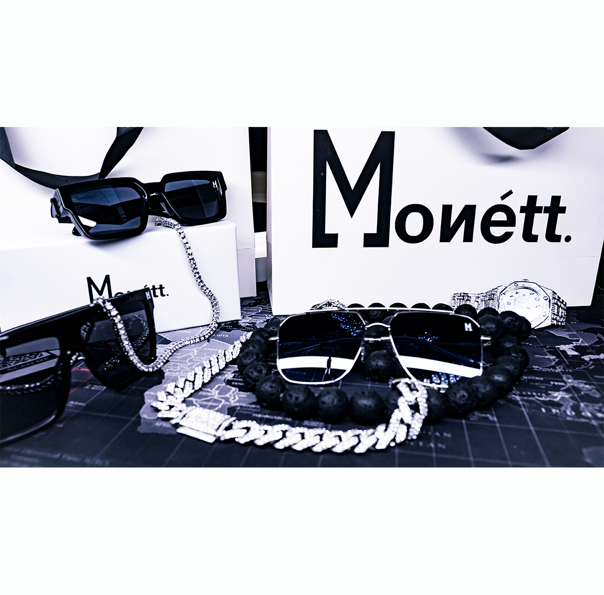 Monett Monaco Classic Black sunglasses featuring a square design with resin lenses and alloy frame.