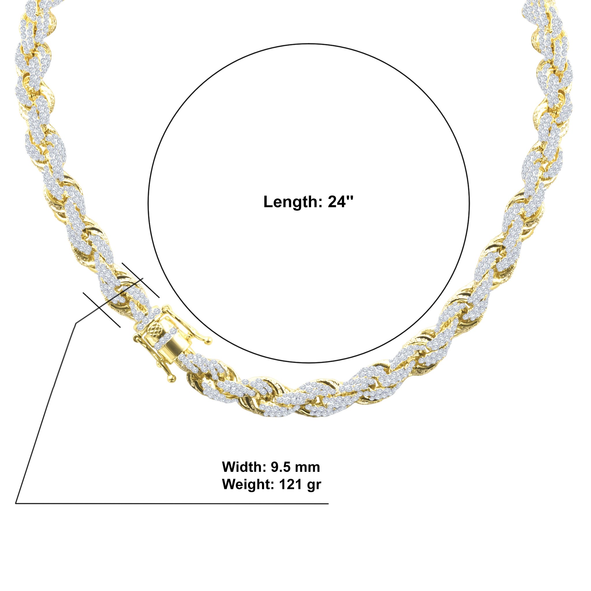 Montage CZ Chain necklace featuring a twisty design with AAA Cubic Zirconia set in brass, available in rhodium and gold plating.