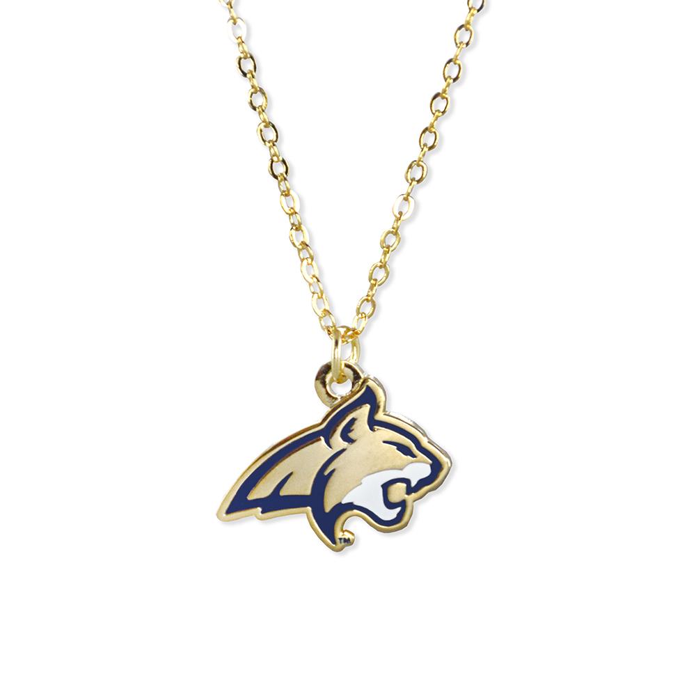 Montana St. Fan Necklace featuring a silver pendant with the Montana State University logo on an adjustable chain.