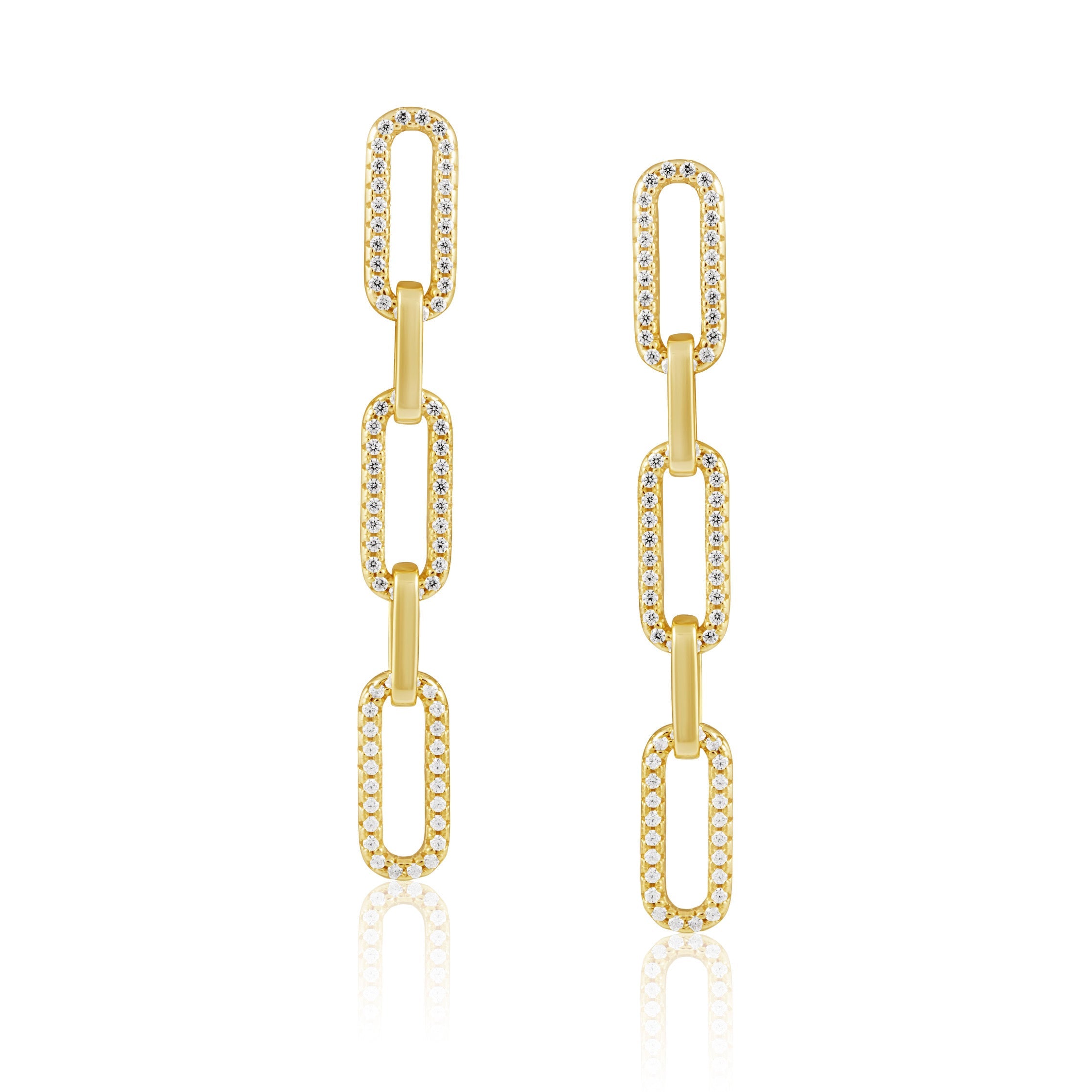 Morgan CZ Link Earrings featuring sparkling cubic zirconia stones and 18k gold plating, elegantly designed for versatile wear.