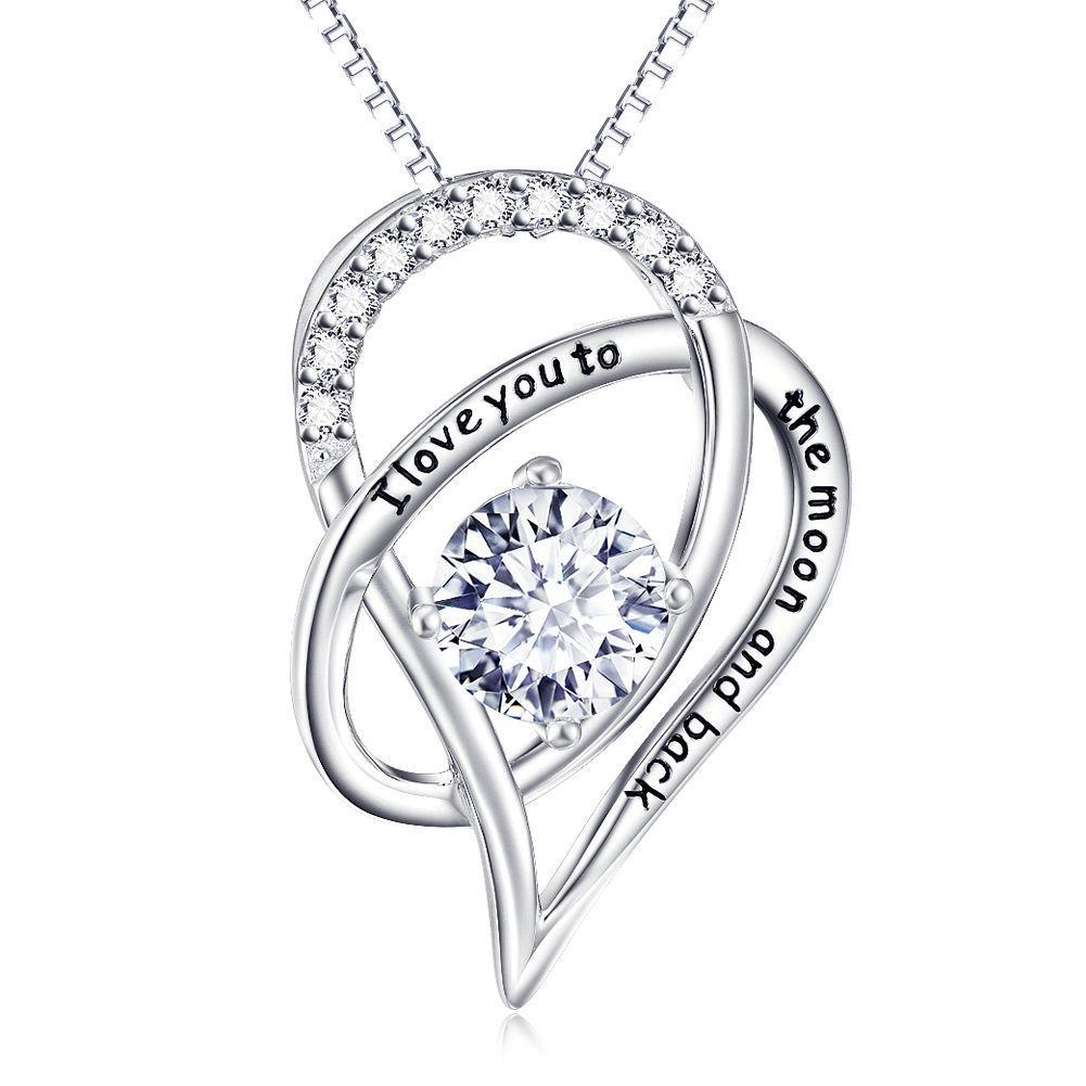 I Love You To The Moon & Back Austrian Elements Necklace featuring 14K white gold plating and sparkling Austrian crystals.