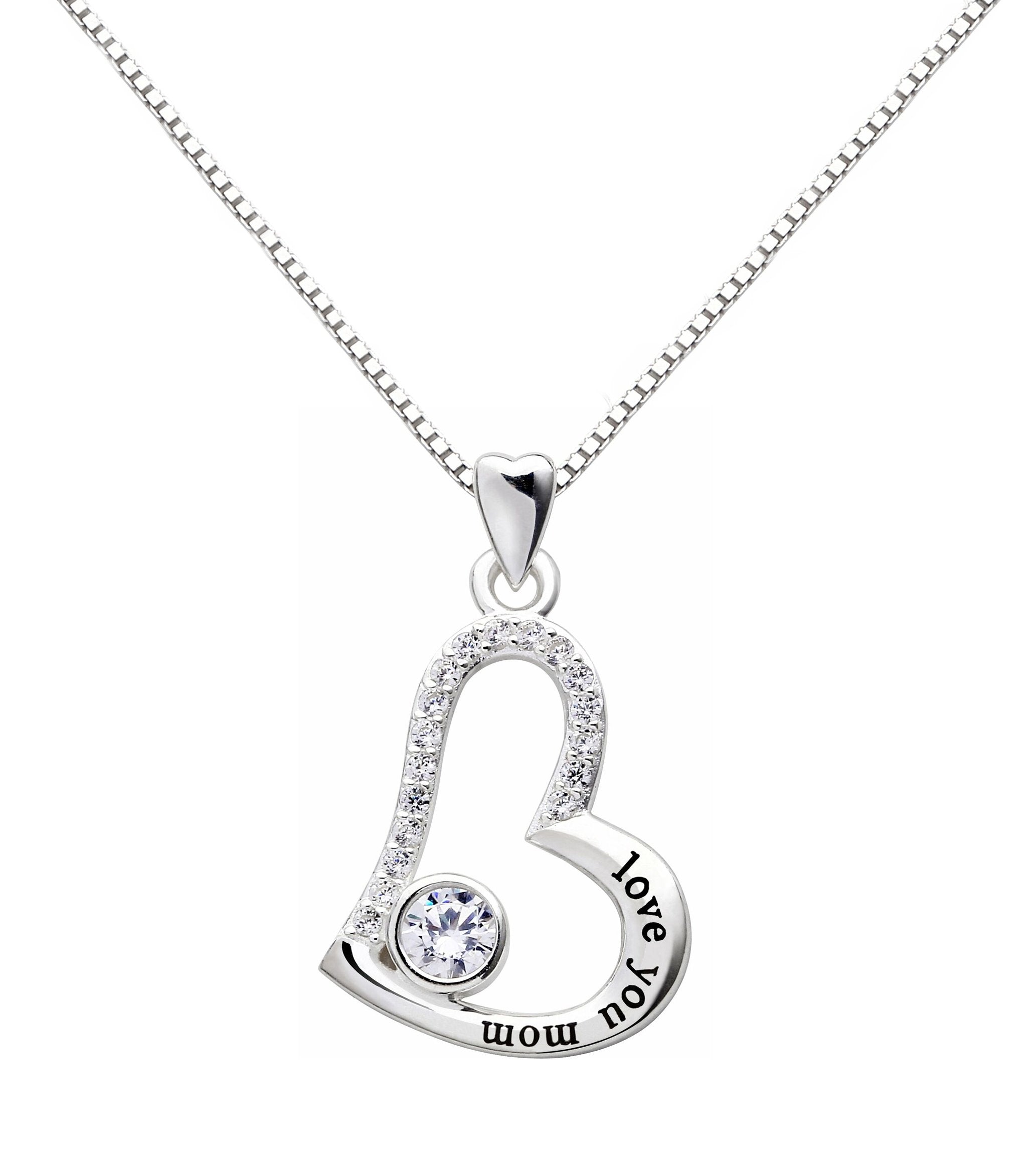 I Love You To The Moon & Back Austrian Elements Necklace featuring 14K white gold plating and sparkling Austrian crystals.