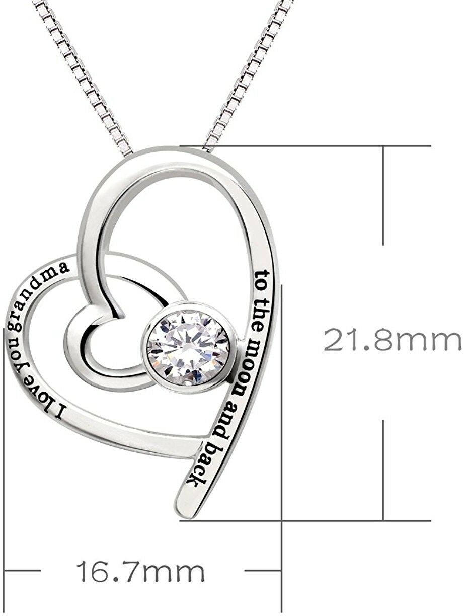 Elegant 'I Love You to the Moon & Back' Crystal Pav'e Heart Necklace in 14K white gold plating with a princess-cut crystal pendant.