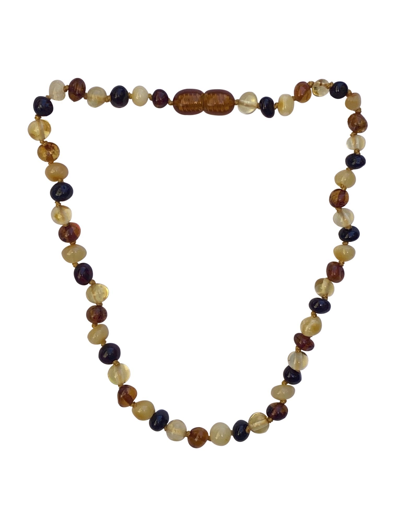 Multicolor Amber Baby necklace featuring vibrant amber beads, designed for teething relief and safety for infants and toddlers.