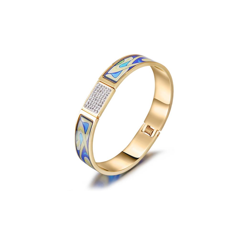 Multicolor Retro Style Bangle made of surgical stainless steel with vibrant colors and 14K gold PVD plating.