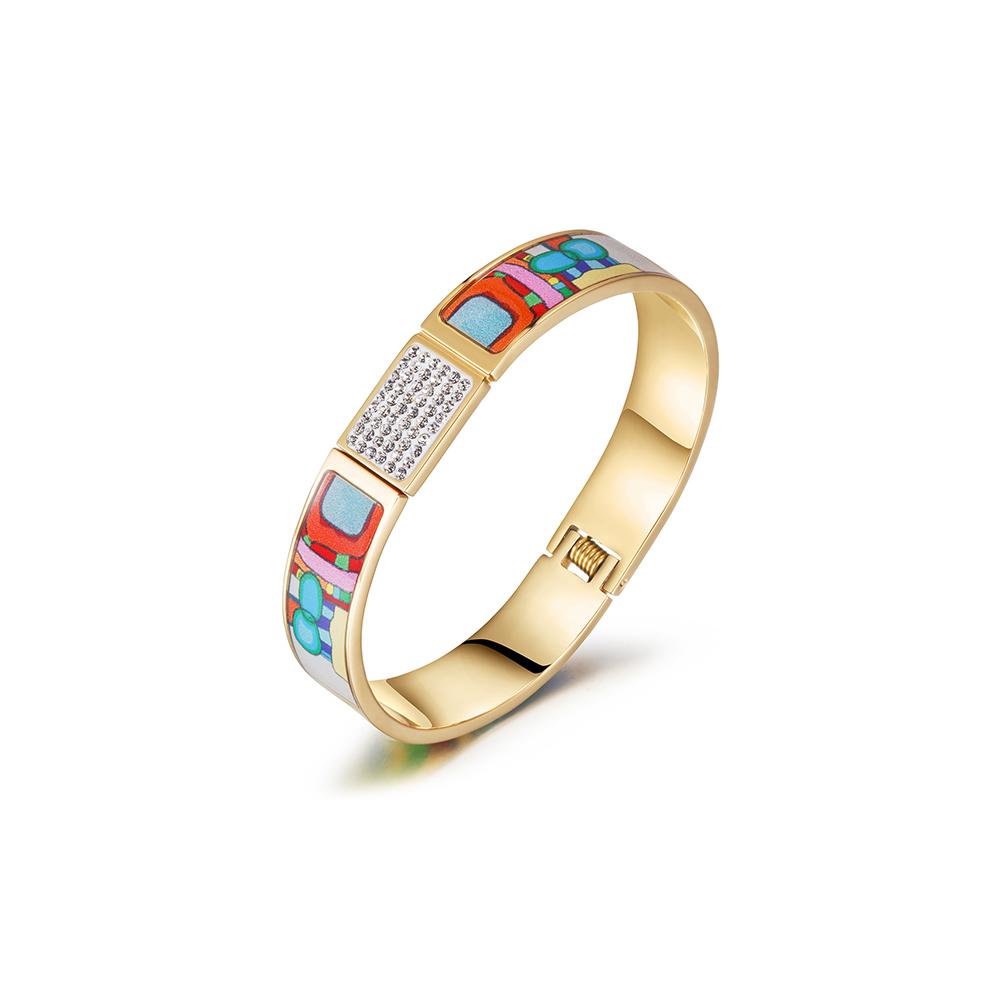 Multicolor Retro Style Bangle made of surgical stainless steel with vibrant colors and 14K gold PVD plating.