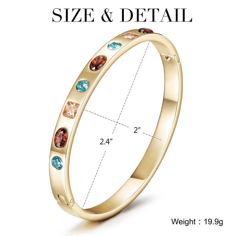 Elegant Multi-Stone Hinge Bangle made of surgical stainless steel with gold plating, featuring a stylish hinge design.