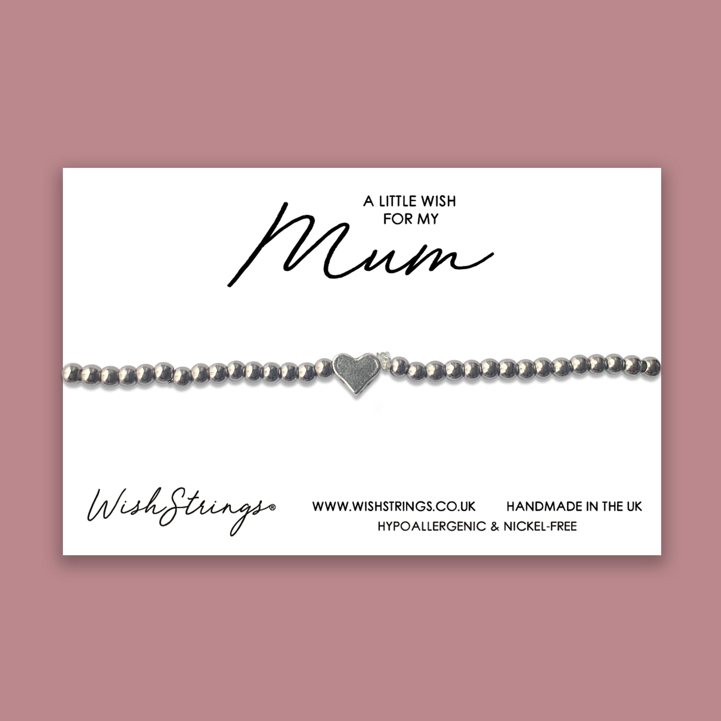 Mum - Heart Stretch Bracelet featuring elegant beaded design, handmade in the UK, hypoallergenic and nickel-free.