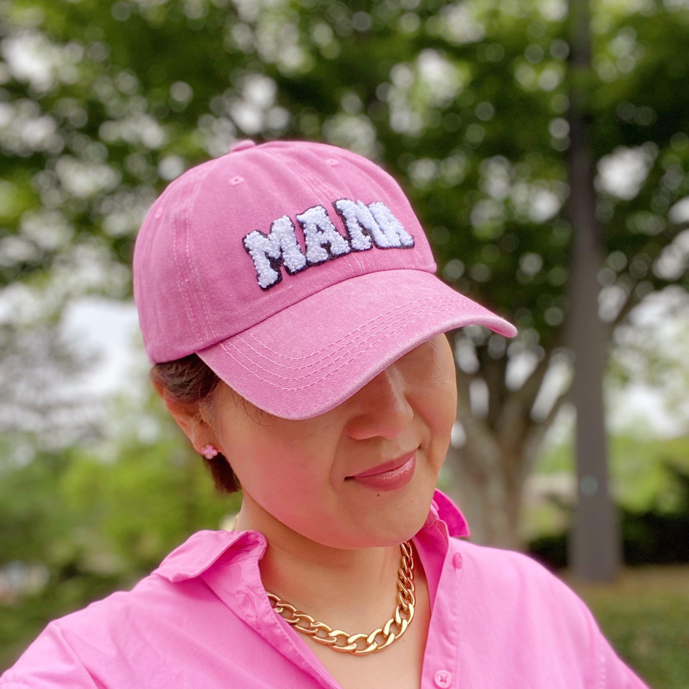 My Dear Mama Ball Cap featuring fuzzy patch lettering and a curved brim, designed for comfort and style.