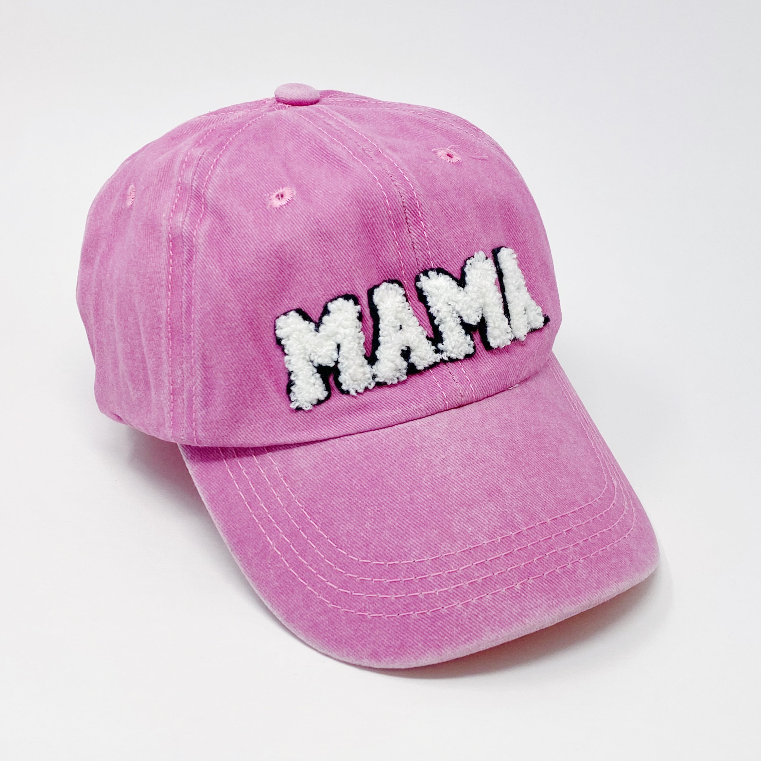 My Dear Mama Ball Cap featuring fuzzy patch lettering and a curved brim, designed for comfort and style.