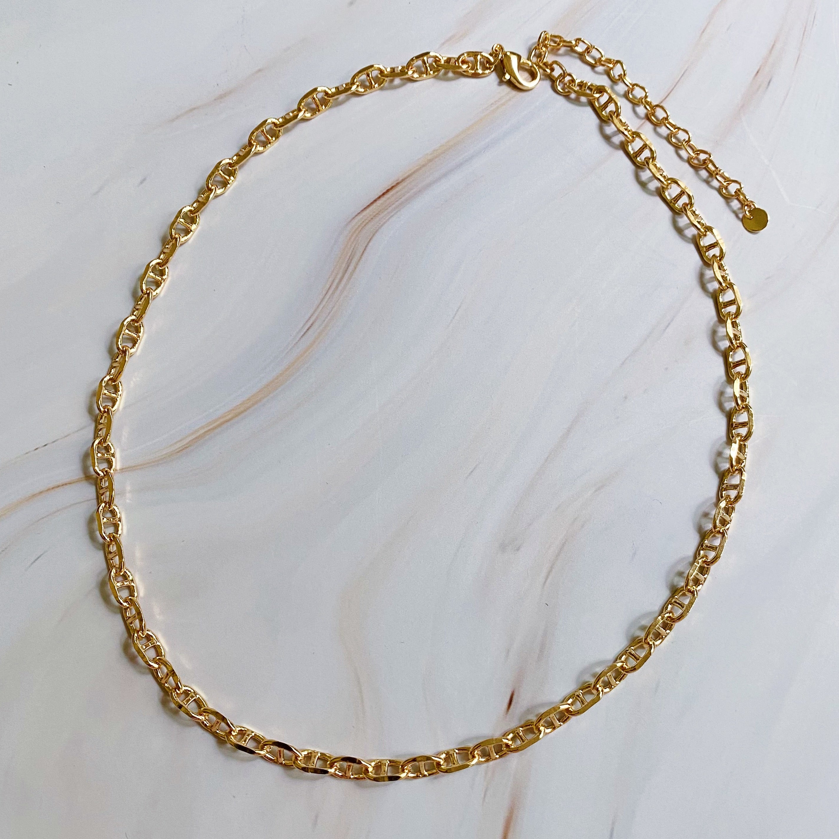 My Favorite Chain Necklace featuring 18k gold plated brass with a 16-inch chain and 2-inch extender, elegantly designed for layering.