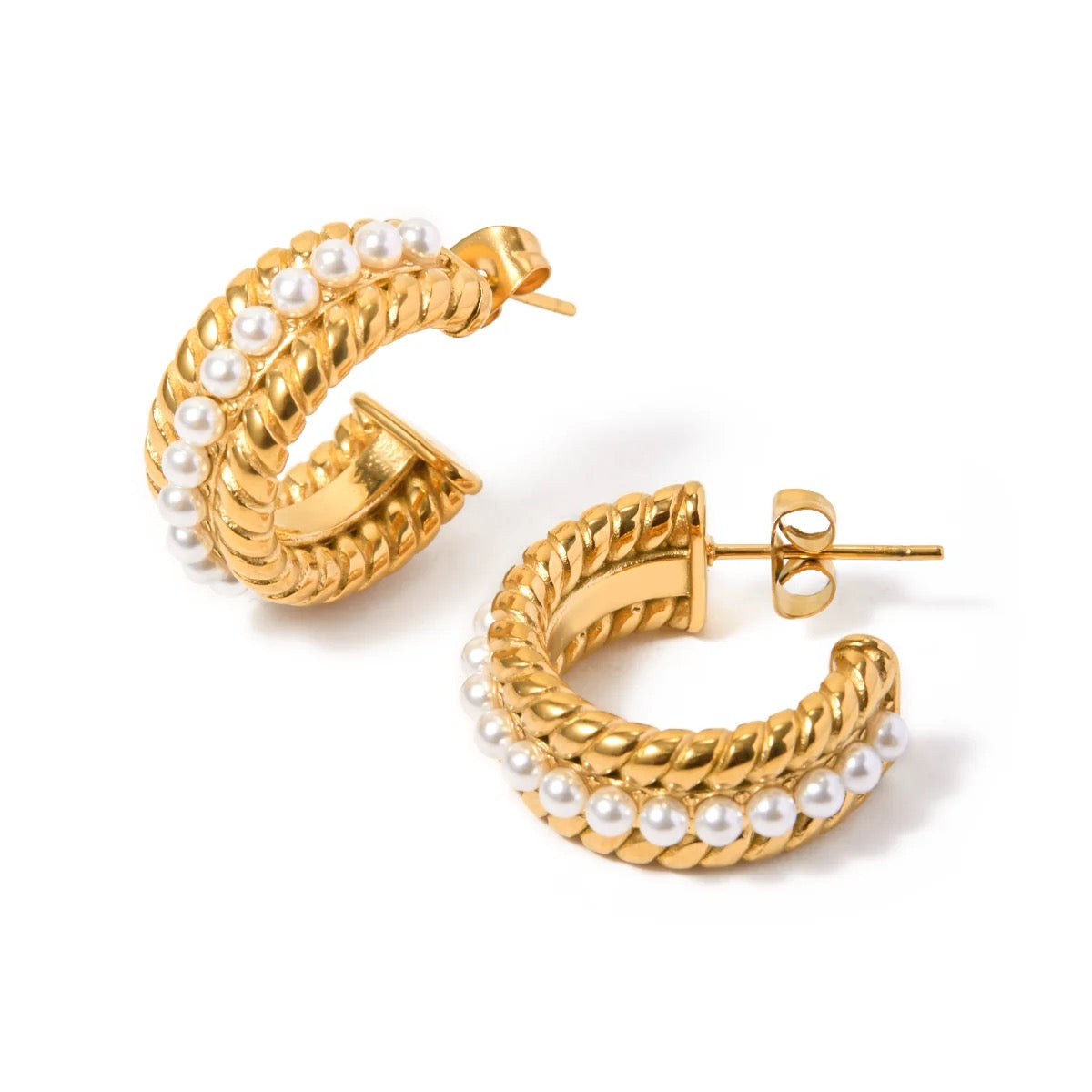 My Lady Pearl Mix Hoop Earrings featuring elegant pearl detailing and sleek gold-plated design.