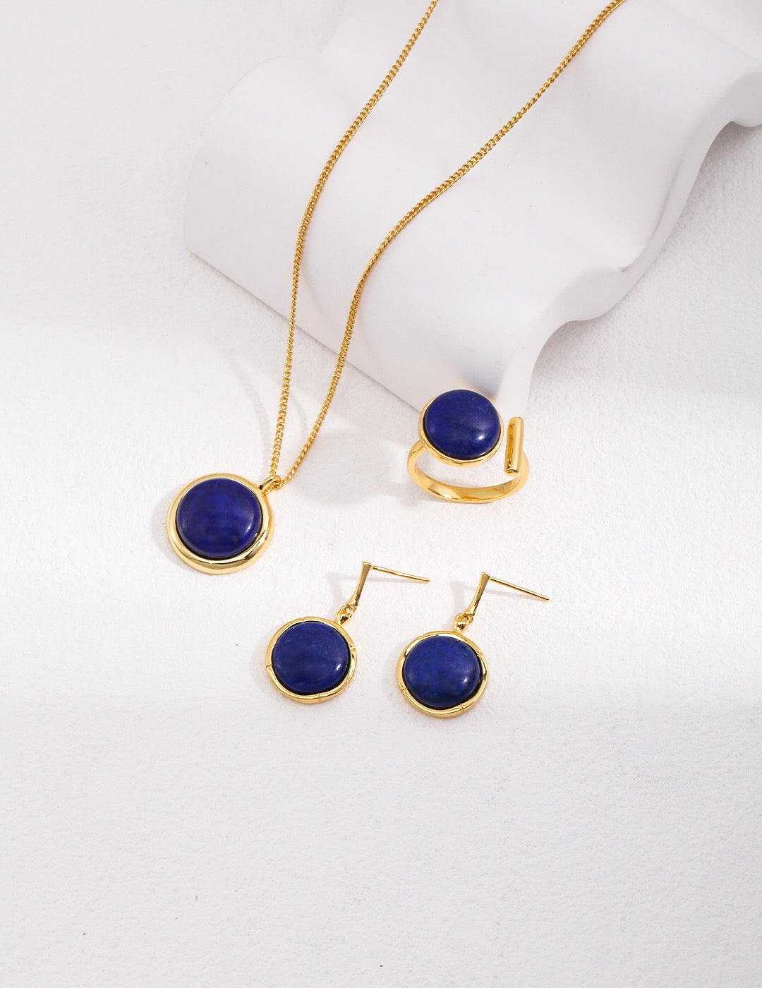 Natural Lapis Lazuli Stone Round Necklace with gold vermeil chain, showcasing a deep blue pendant.