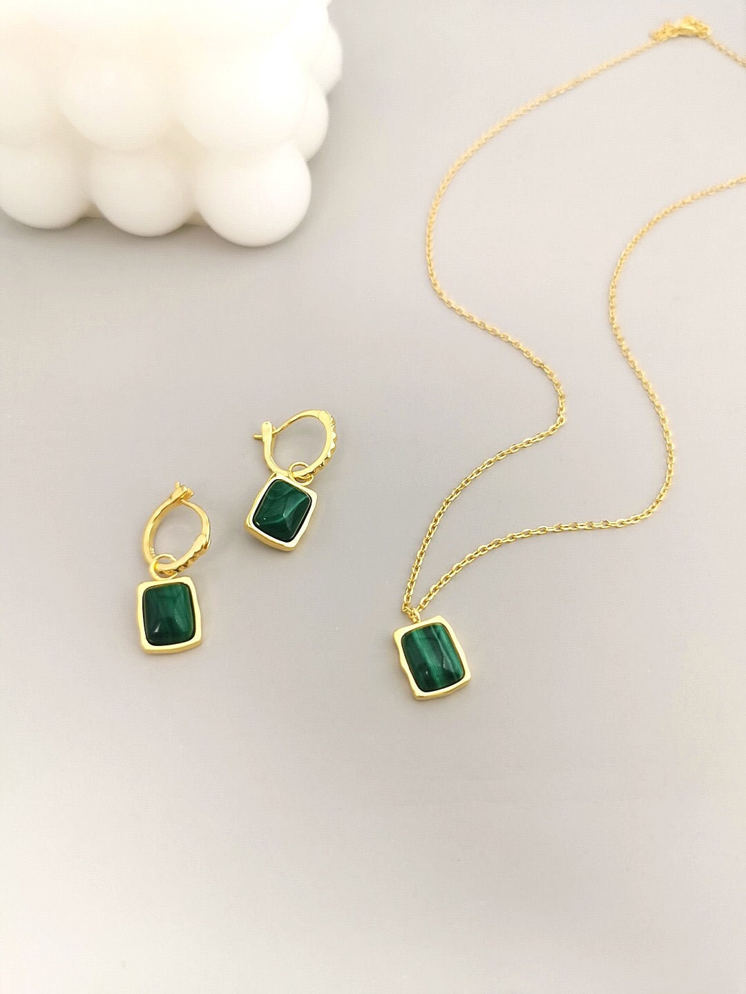 Natural Malachite Pendant Necklace featuring a green malachite stone on a gold vermeil chain, elegantly handcrafted.