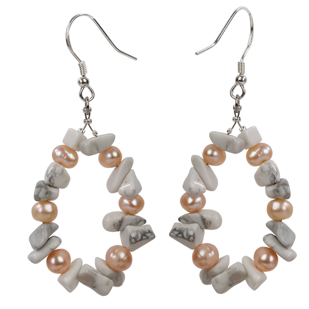 Elegant Natural Howlite Pearl 925 Sterling Silver Drop Dangle Earrings showcasing freshwater pearls and unique howlite stones.