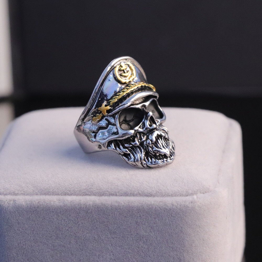 A stylish Navy Captain Ring made from durable alloy, featuring intricate details and a polished finish, available in various sizes.