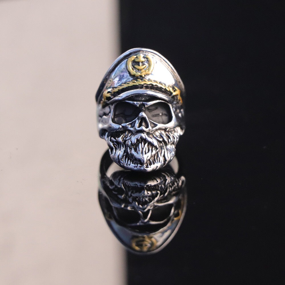 A stylish Navy Captain Ring made from durable alloy, featuring intricate details and a polished finish, available in various sizes.