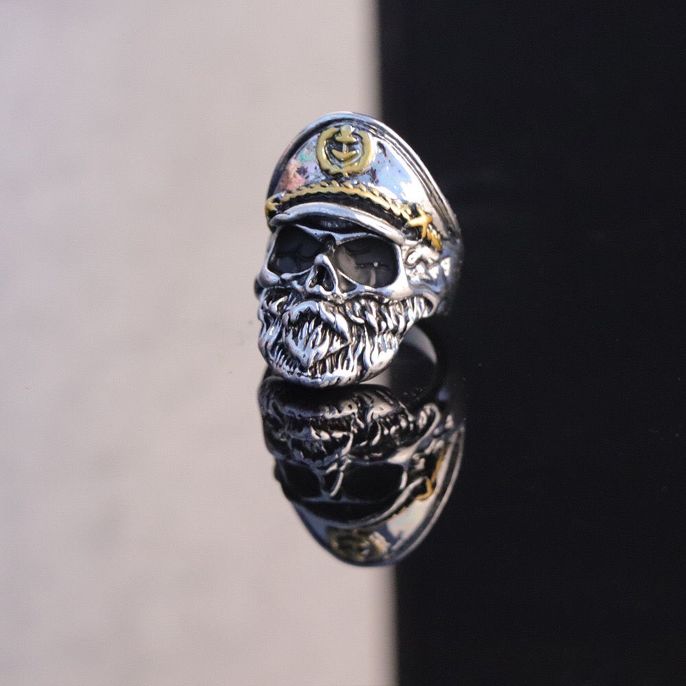 A stylish Navy Captain Ring made from durable alloy, featuring intricate details and a polished finish, available in various sizes.