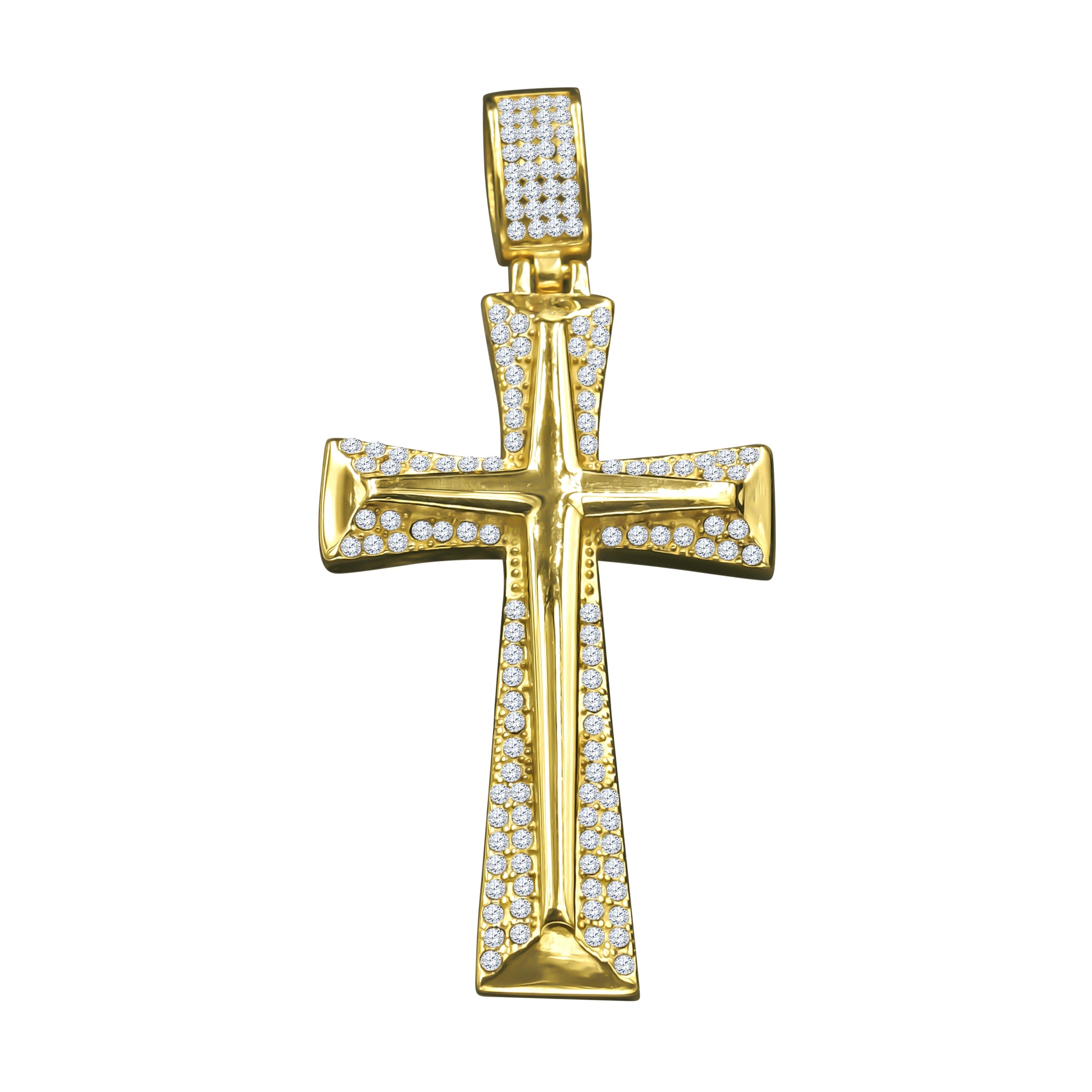 NAZAREUS LOCKET featuring a stainless steel cross pendant embellished with cubic zirconia stones, symbolizing faith and devotion.