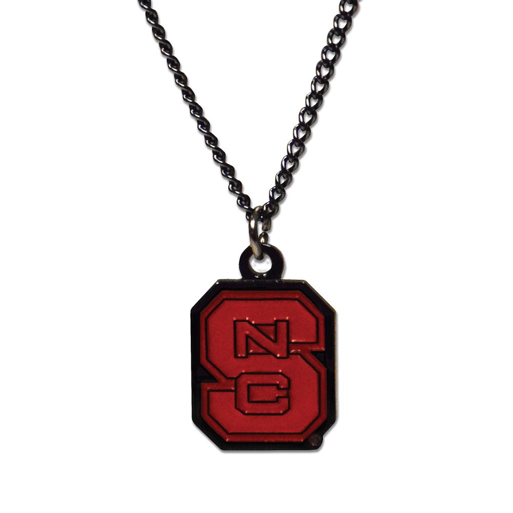 NC State Fan Necklace featuring the NC State logo on a silver pendant with an adjustable chain.