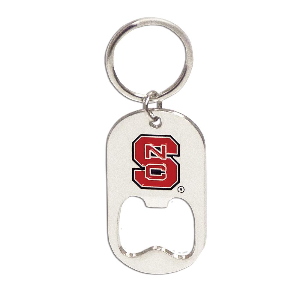 NC State Key Tag Bottle Opener featuring the NC State logo on a silver finish key chain with a key ring.