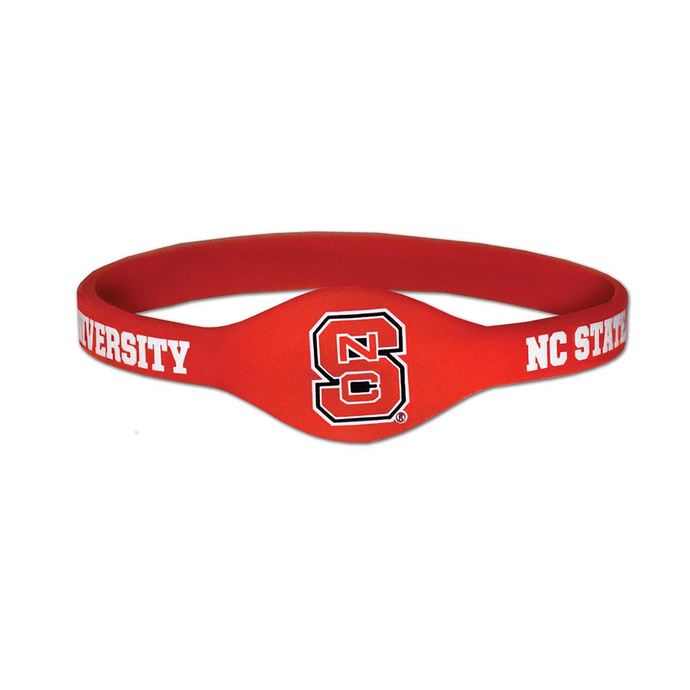 NC State Silicone Bracelet in red and white, showcasing the NC State logo, designed for fans.