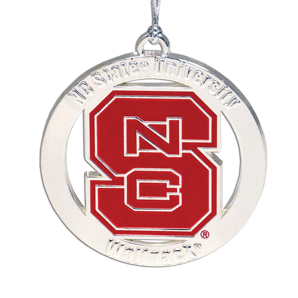 NC State Wolfpack Ornament featuring the iconic logo on a 2-inch round design, perfect for holiday decorations.