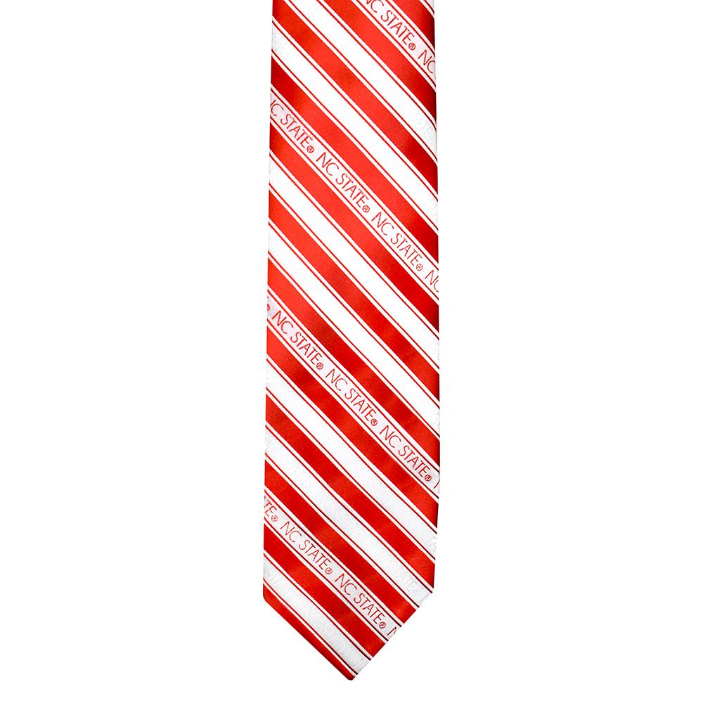 NC State Youth Tie featuring trendy stripes, made from durable microfiber, perfect for young fans.