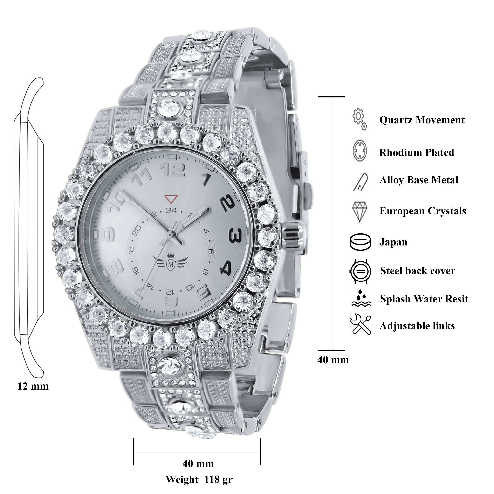 NIGHT SPARKLER Hip Hop Metal Watch featuring a stylish metal bracelet, bold indices, and a sparkling crystal bezel.