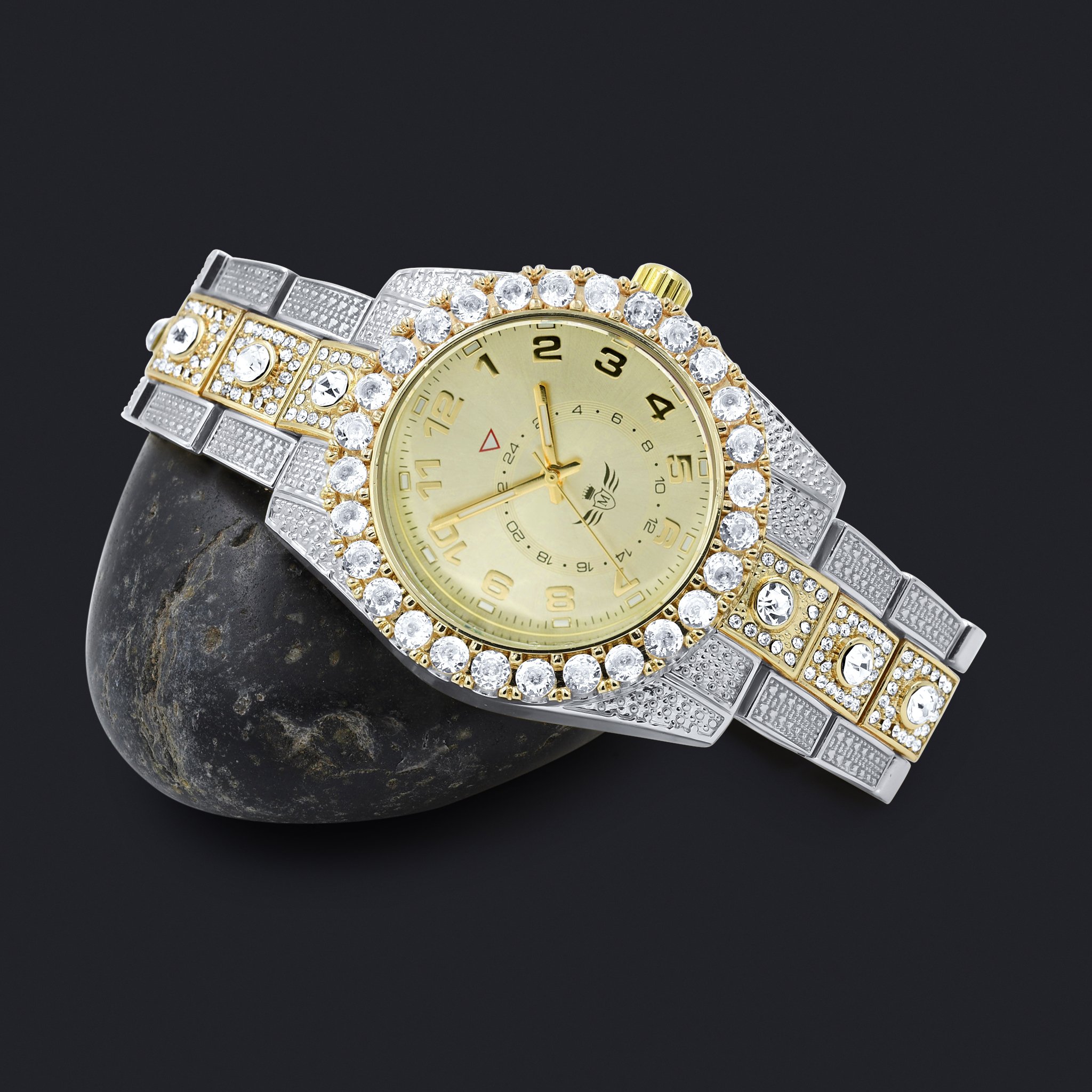 NIGHT SPARKLER Hip Hop Metal Watch featuring a stylish metal bracelet adorned with CZ stones and a brushed finish dial.