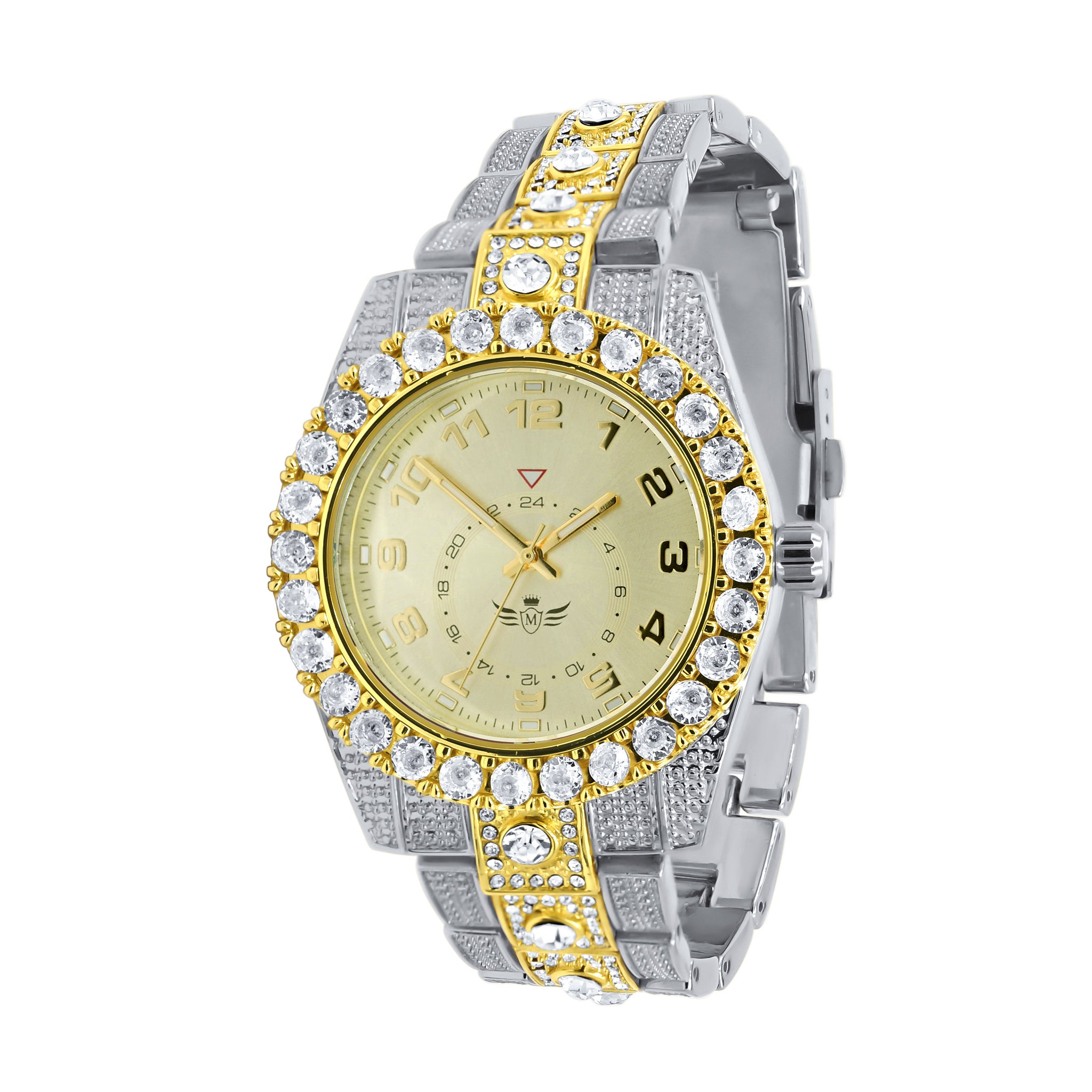 NIGHT SPARKLER Hip Hop Metal Watch featuring a stylish metal bracelet adorned with CZ stones and a brushed finish dial.