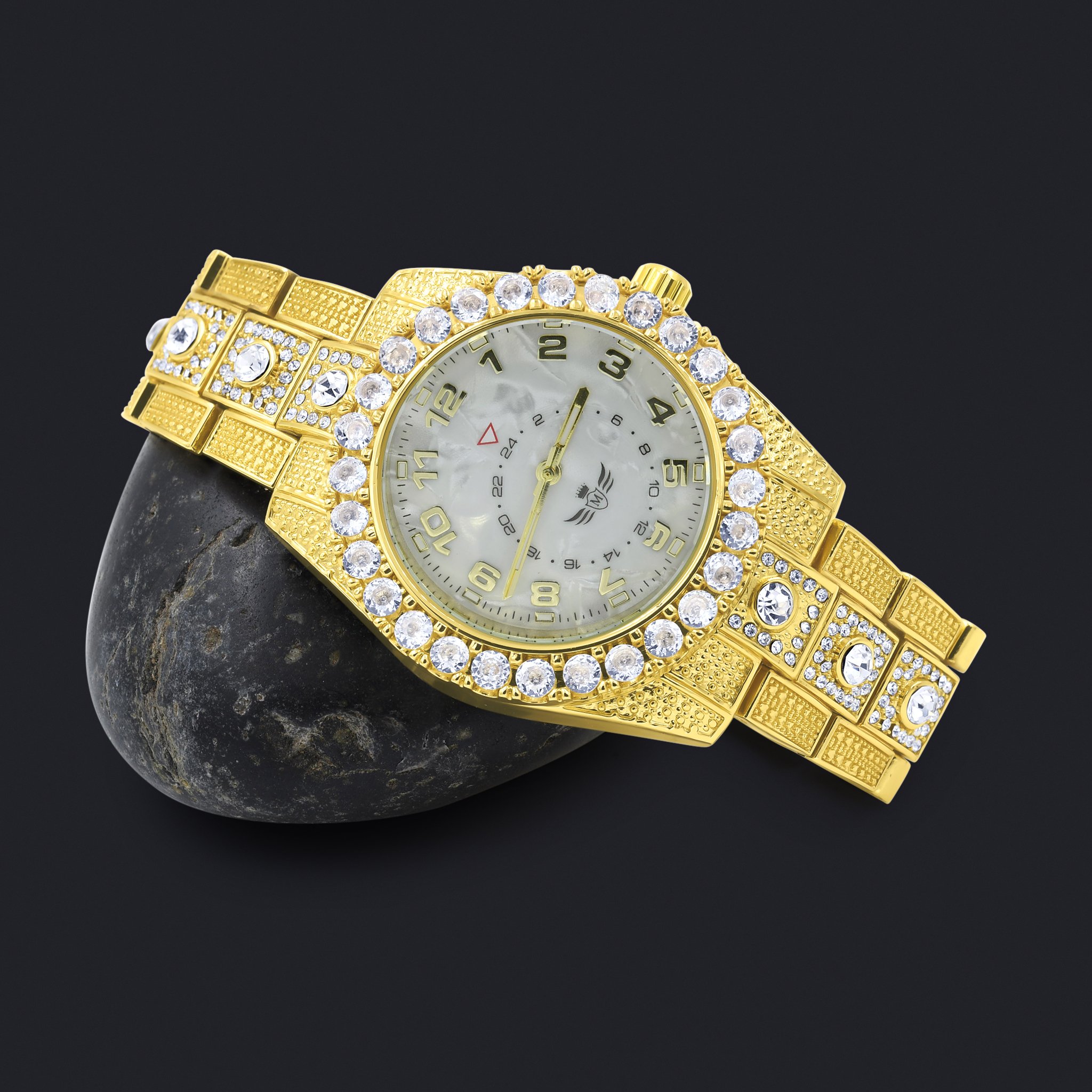 NIGHT SPARKLER Hip Hop Metal Watch featuring a bling design with CZ stones and a brushed finish dial.