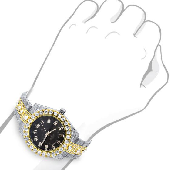 NIGHT SPARKLER Hip Hop Metal Watch featuring a classic bezel adorned with CZ stones and a stylish metal bracelet.