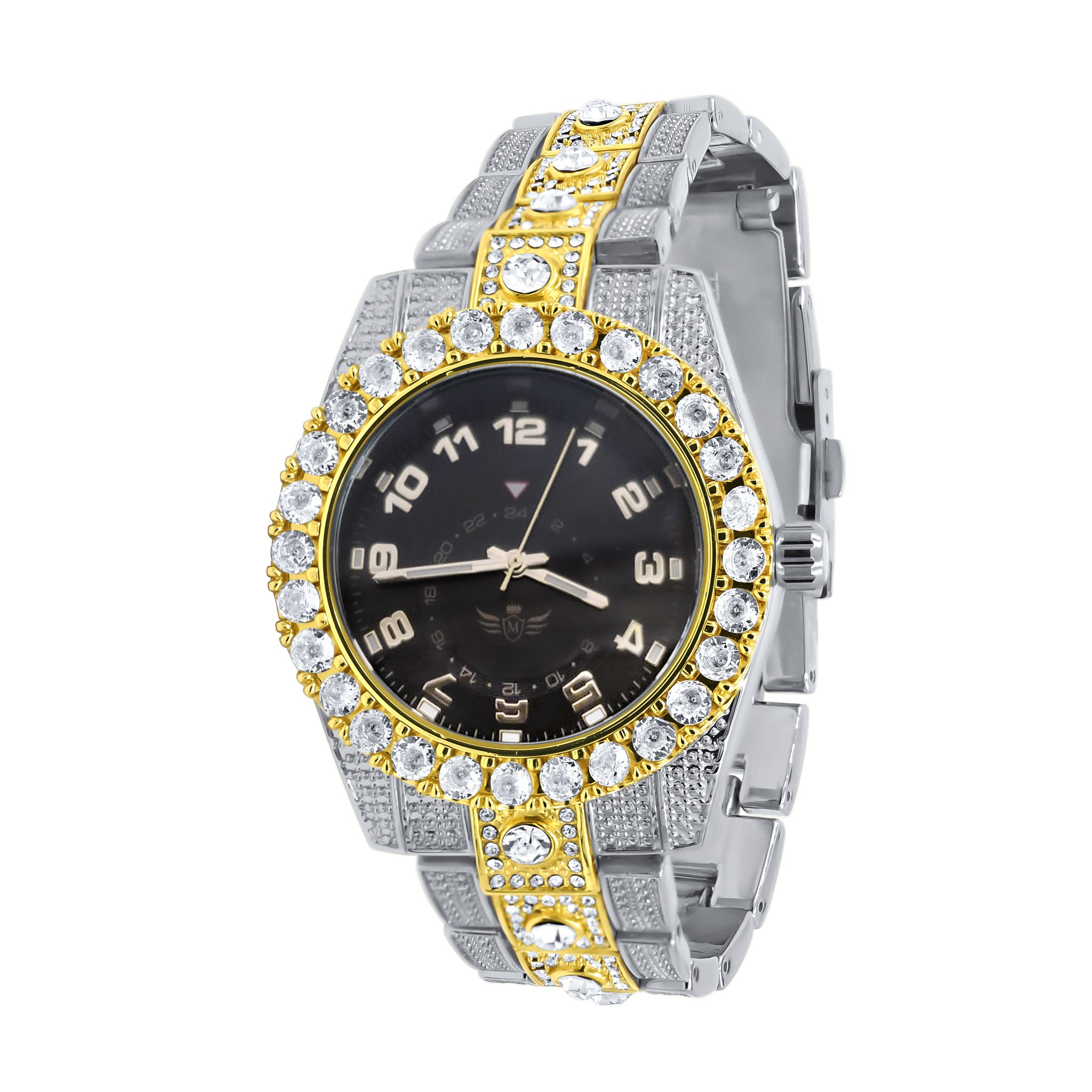 NIGHT SPARKLER Hip Hop Metal Watch featuring a classic bezel adorned with CZ stones and a stylish metal bracelet.