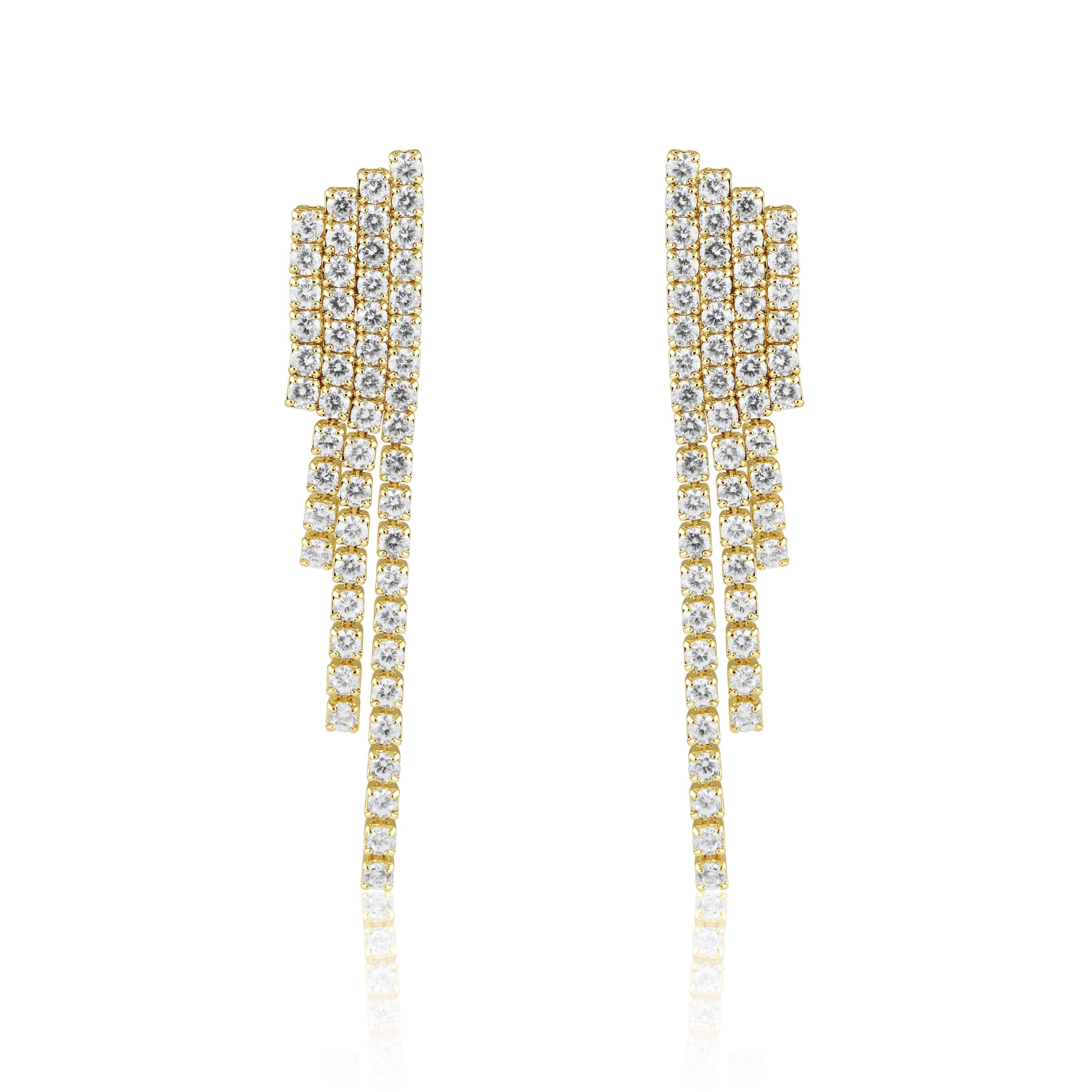 Nikki Statement Earrings featuring stainless steel and sparkling cubic zirconia accents, showcasing a 2-inch drop design.