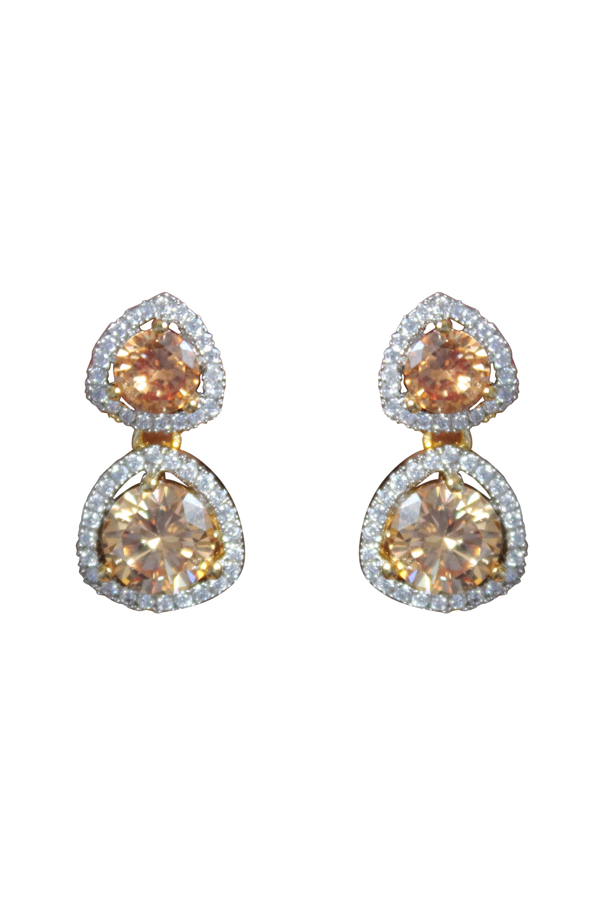 Elegant Nikobar Stone Earrings featuring gold plating and sparkling crystals, inspired by the Nikobar archipelago.