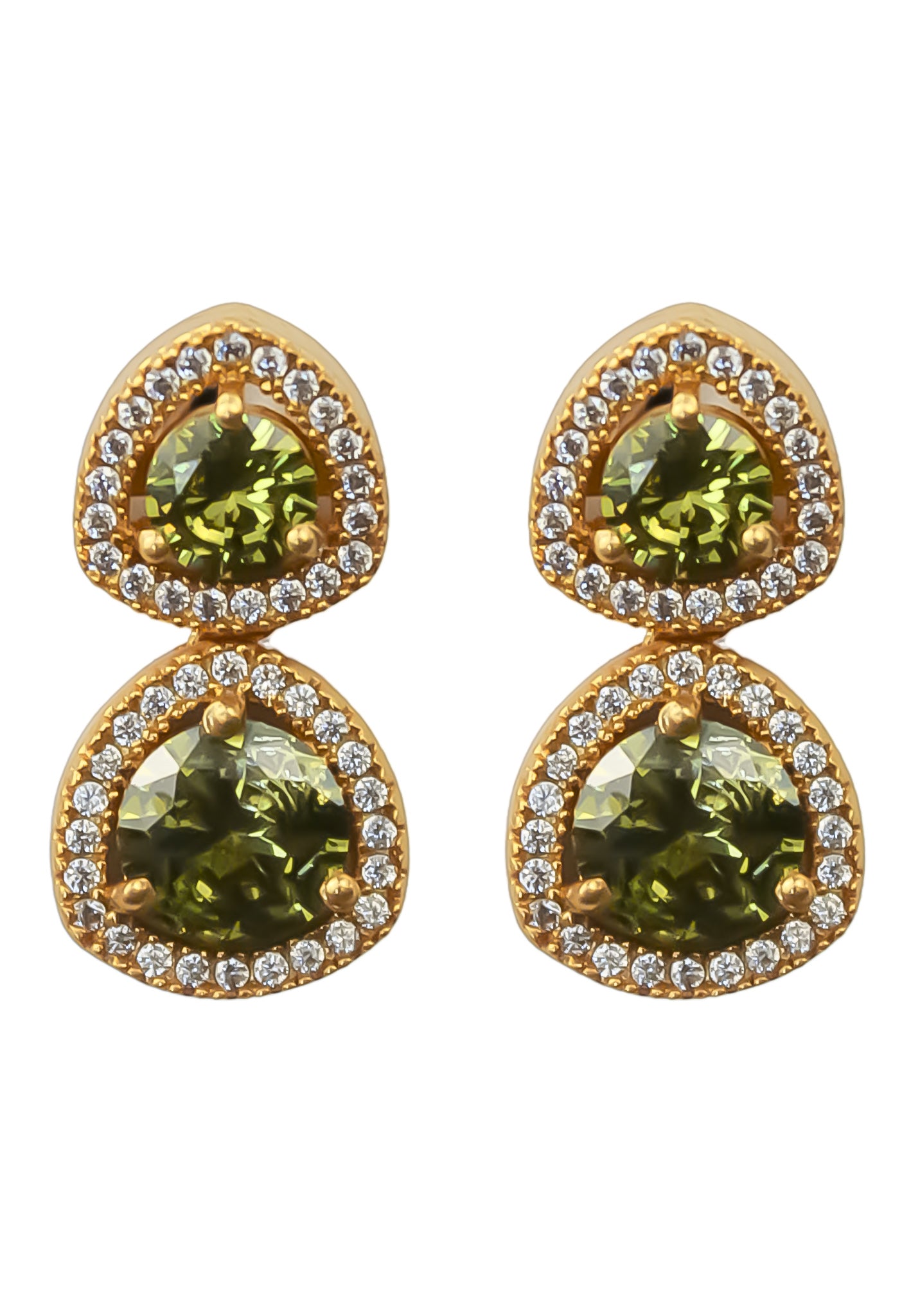 Elegant Nikobar Stone Earrings featuring gold plating and sparkling crystals, inspired by the Nikobar archipelago.