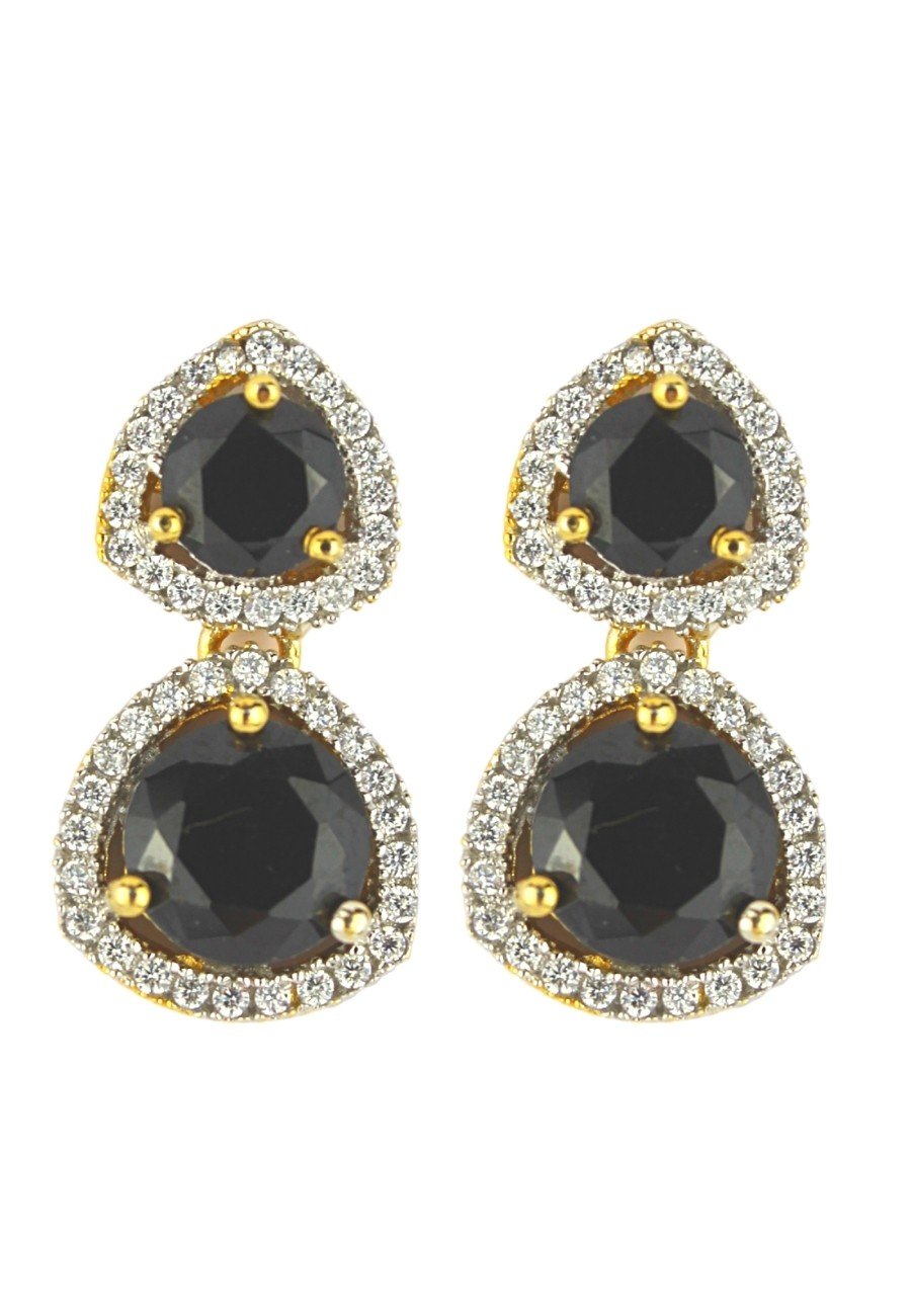 Elegant Nikobar Stone Earrings featuring gold plating and sparkling crystals, inspired by the Nikobar archipelago.