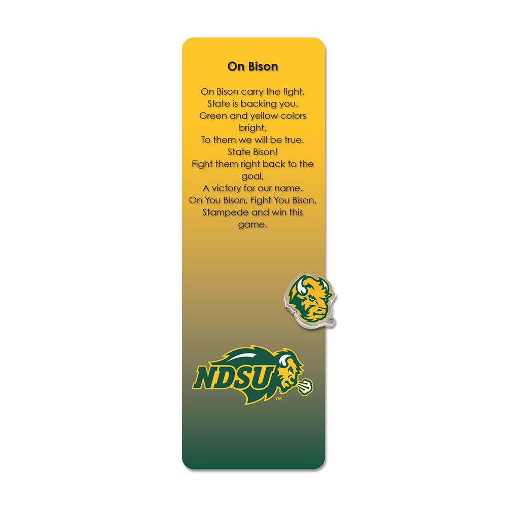 North Dakota State University bookmark and pin set featuring the NDSU logo and fight song.