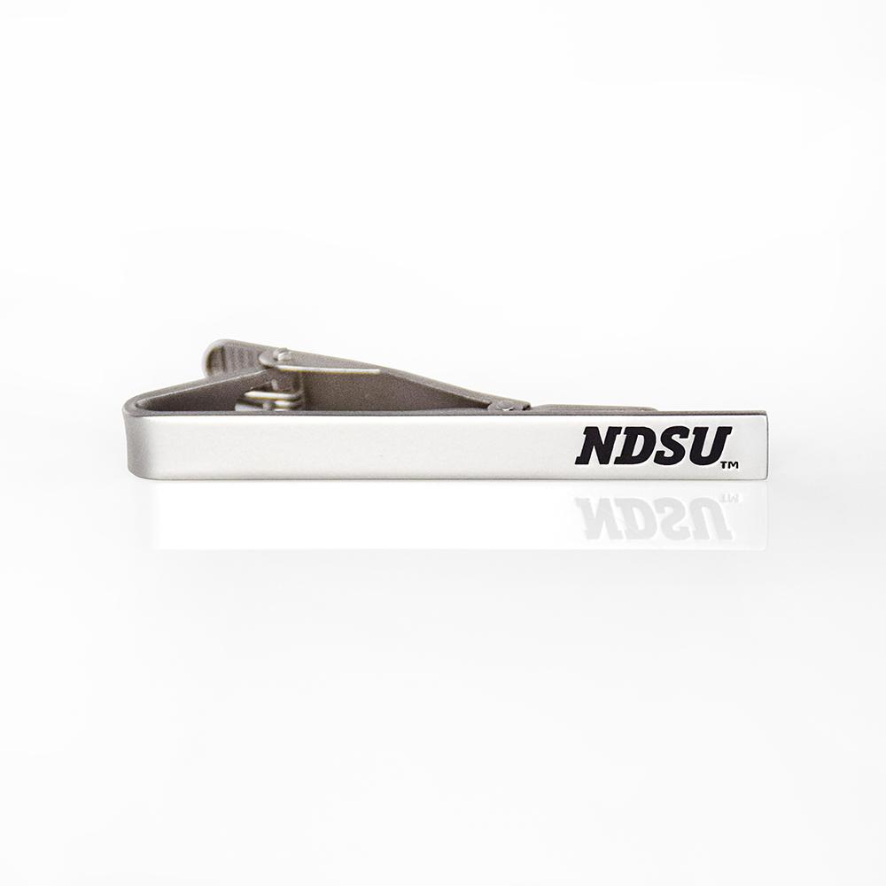 North Dakota State University tie bar with brushed finish, showcasing NDSU logo.