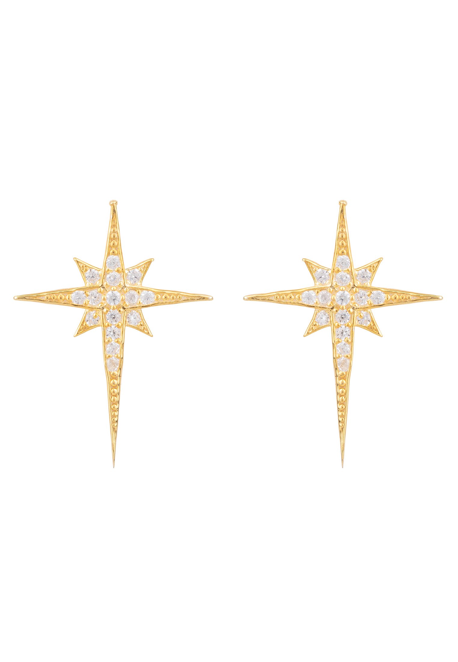 North Star Small Stud Earrings in Gold with sparkling zirconia, elegantly designed in a star shape.