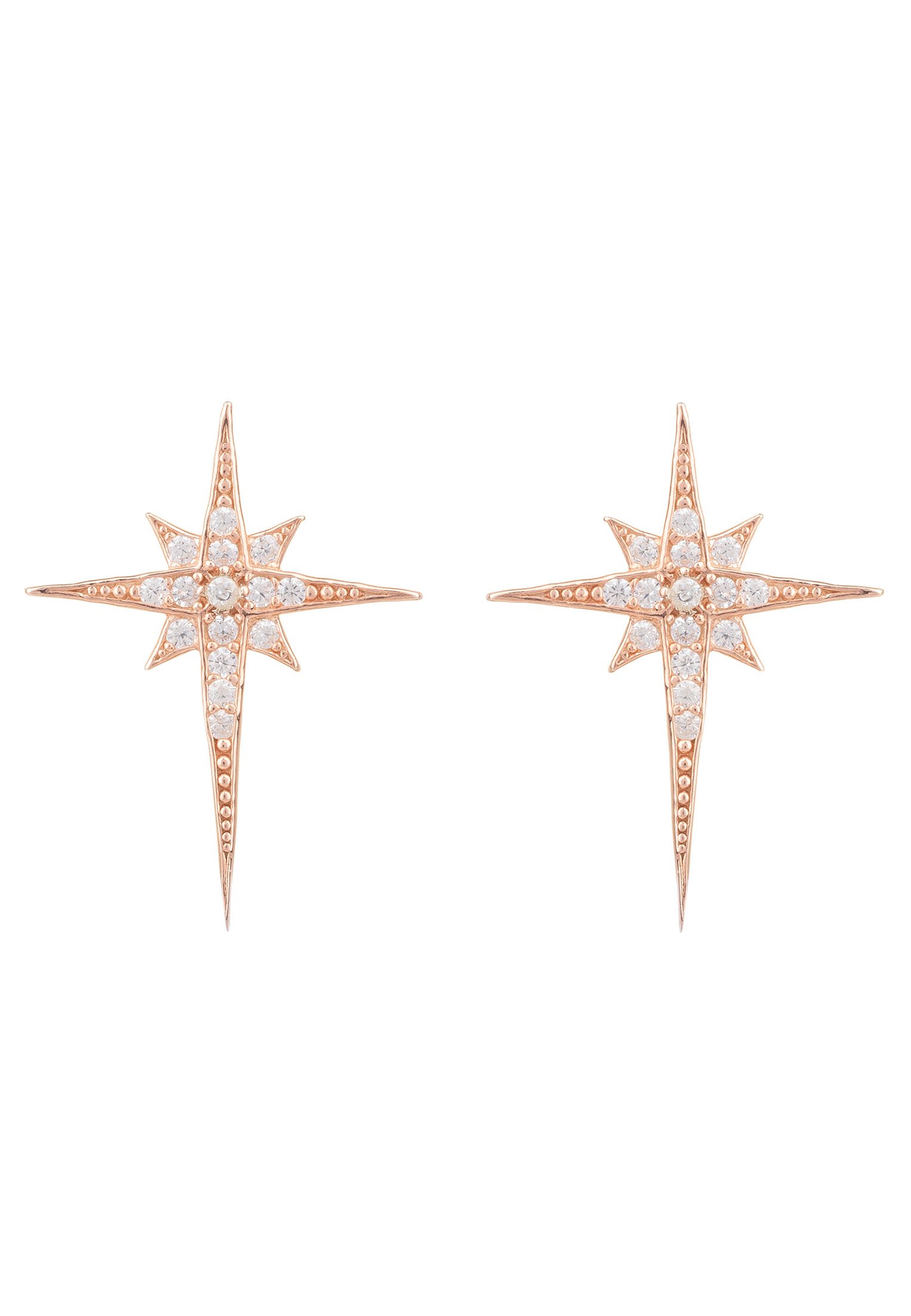 North Star Small Stud Earrings in rosegold with sparkling zirconia, elegantly designed to resemble a star.