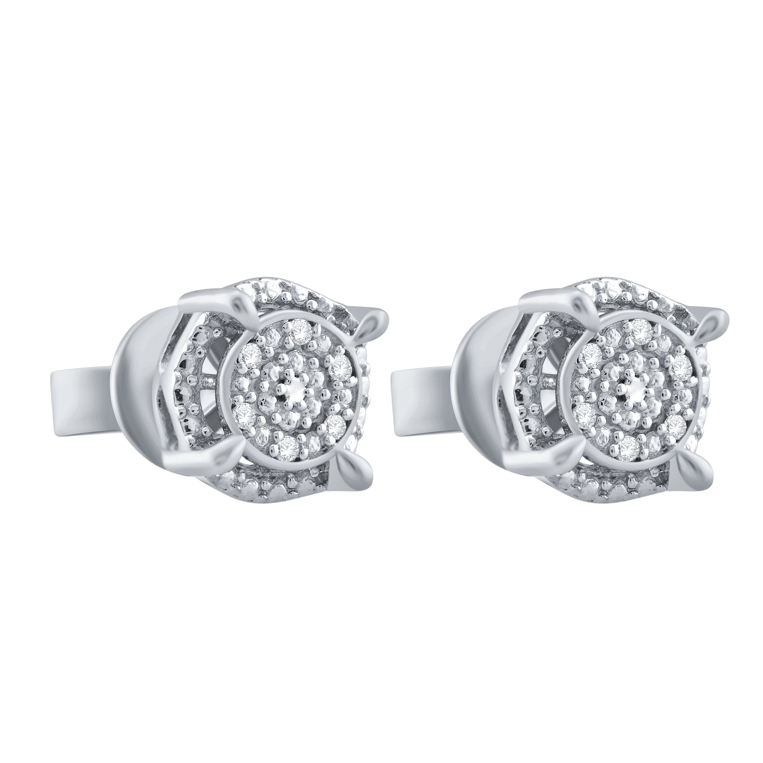 A pair of elegant NOUVEAU diamond earrings featuring a screw back design, showcasing their brilliant Grade AAA diamonds.