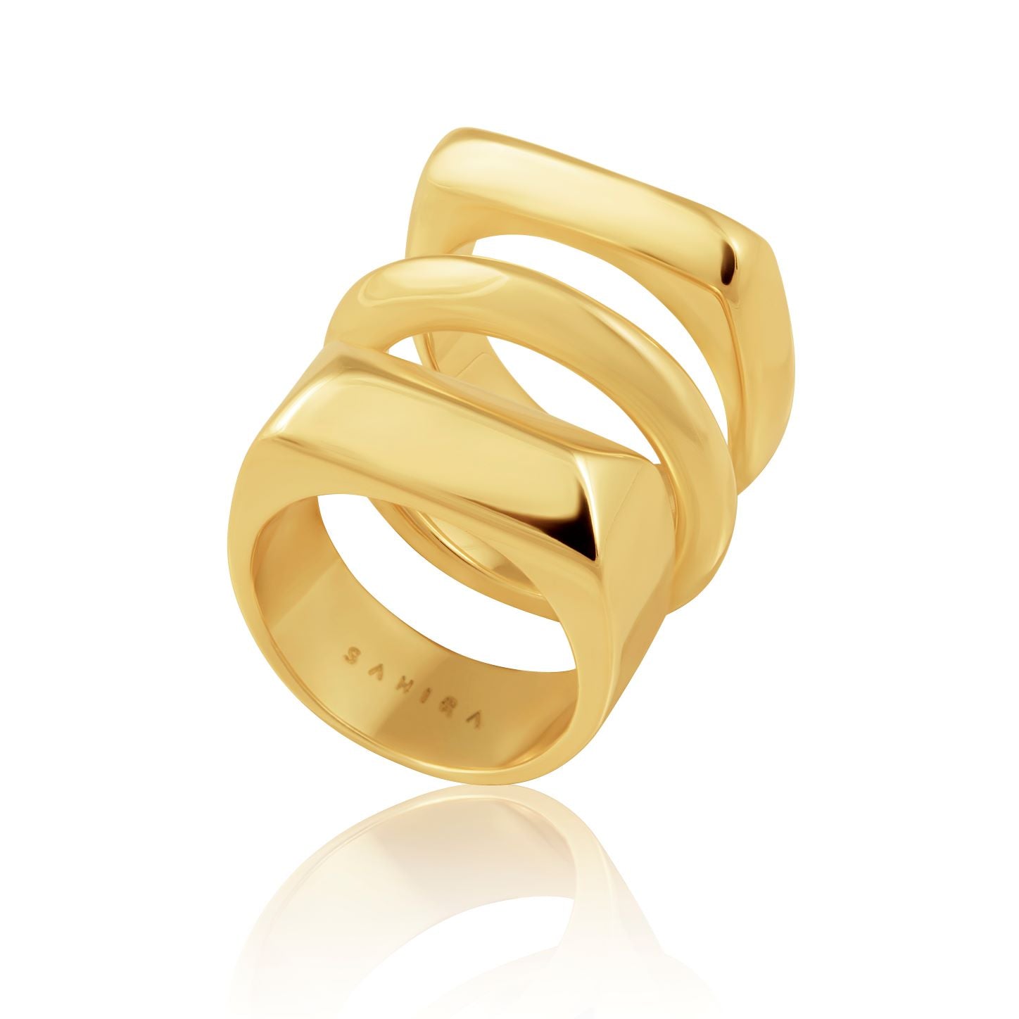 Nova Ring Set featuring three unique 18k gold plated rings, showcasing a stylish stacked look.