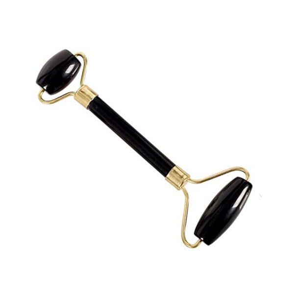 Obsidian Facial Massage Roller with a sleek design, perfect for skincare routines, showcasing its smooth black stone surface.