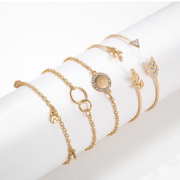 Olive Branch Pav'e Peace 5 PC Bracelet Set featuring 14K gold plating and white crystal pav'e, elegantly designed in Italy.