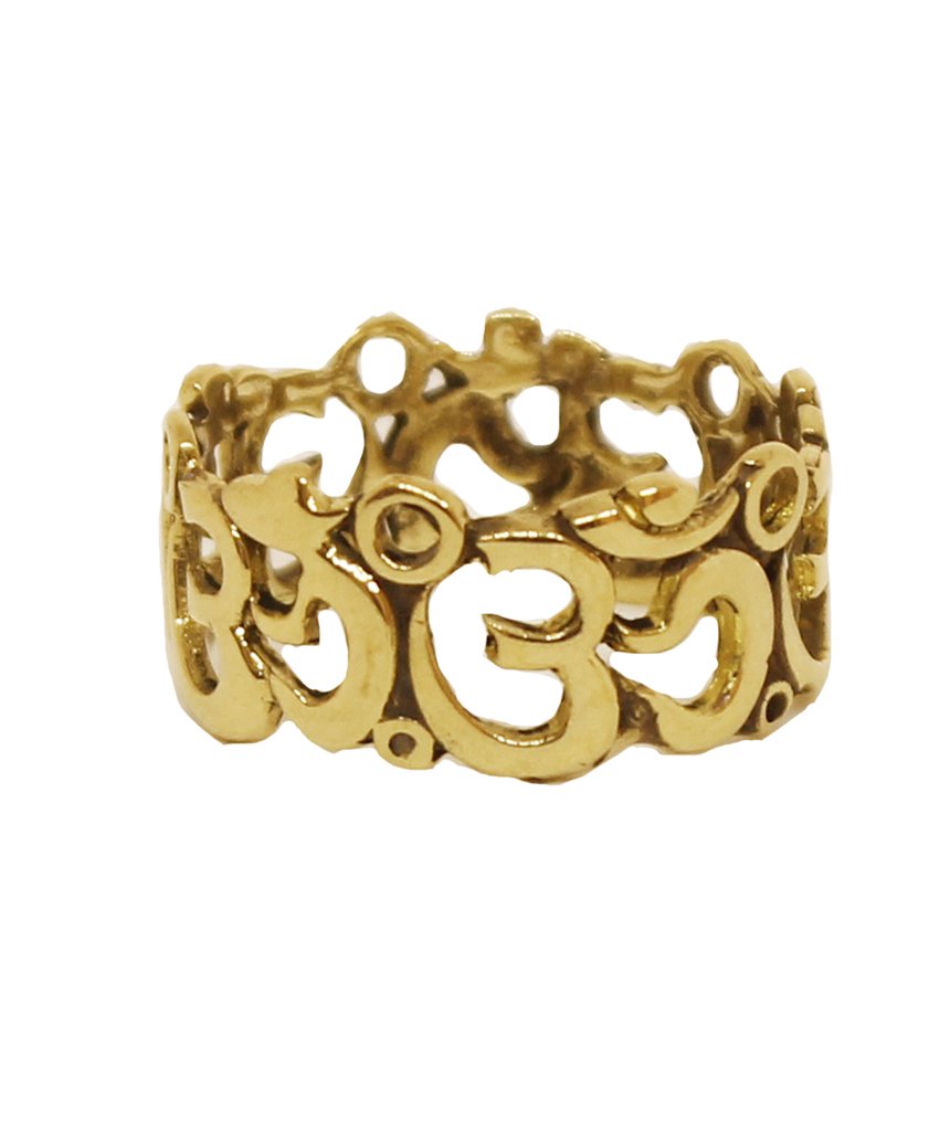 Handmade OM Ring featuring the sacred Om symbol etched in brass, perfect for sensitive skin.