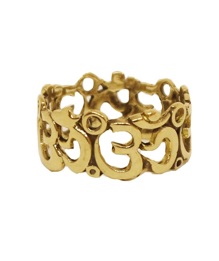 Handmade OM Ring featuring the sacred Om symbol etched in brass, perfect for sensitive skin.