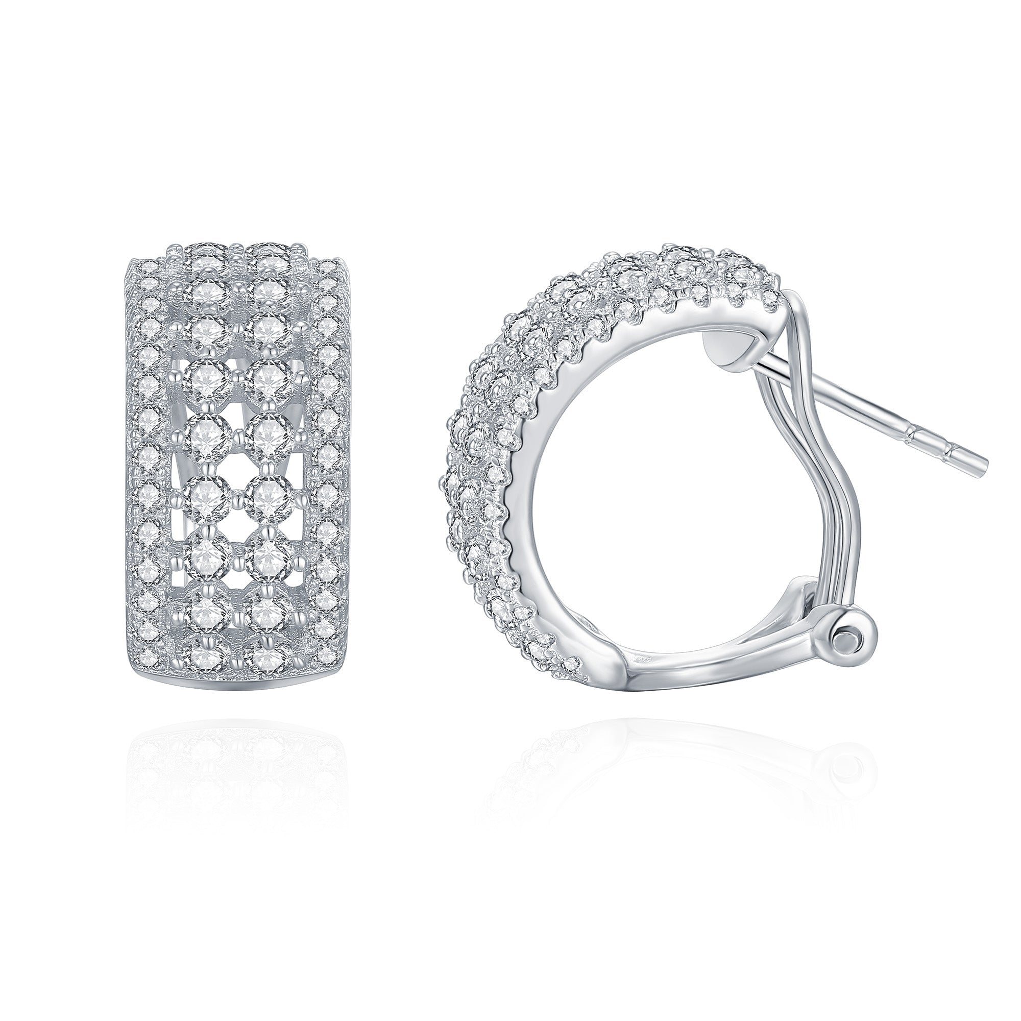 Elegant Omega back earring made of 925 sterling silver with white sapphire, showcasing a luxurious design.