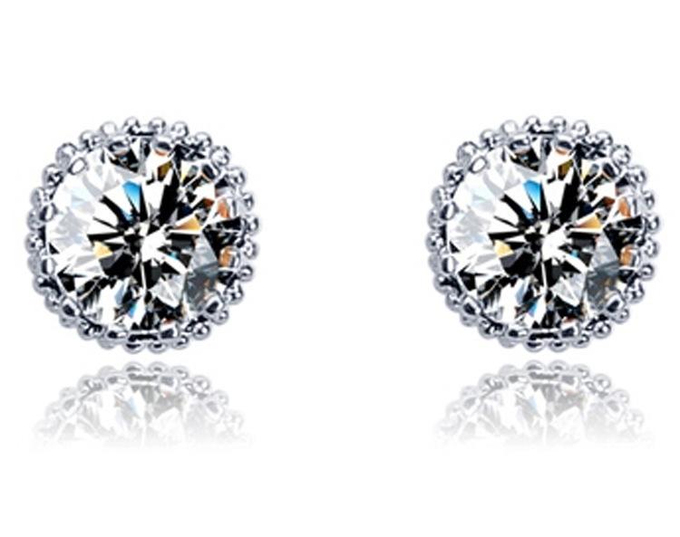 Elegant One Carat Cubic Zirconia Stud Earrings with 18k Gold Plating and Butterfly Backs, displayed in a gift box.